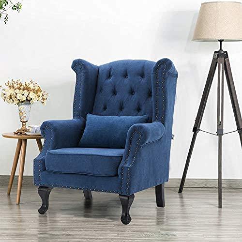 Wooden Furniture Living Room Single Seater Armchair with Fabric Accent and Wingback and Solid Wooden Legs Dime Store
