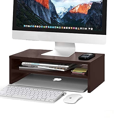 Wooden Monitor Stand with Storage Organizer for Desk, Tables, Office, Home, Studio, Study Table | Desktop Ergonomic Monitor Stand Riser Dime Store