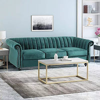 Thumbnail for Wooden Designer Velvet Rolled Arm Chesterfield Sofa 3 Seater Couch Lounge Dime Store