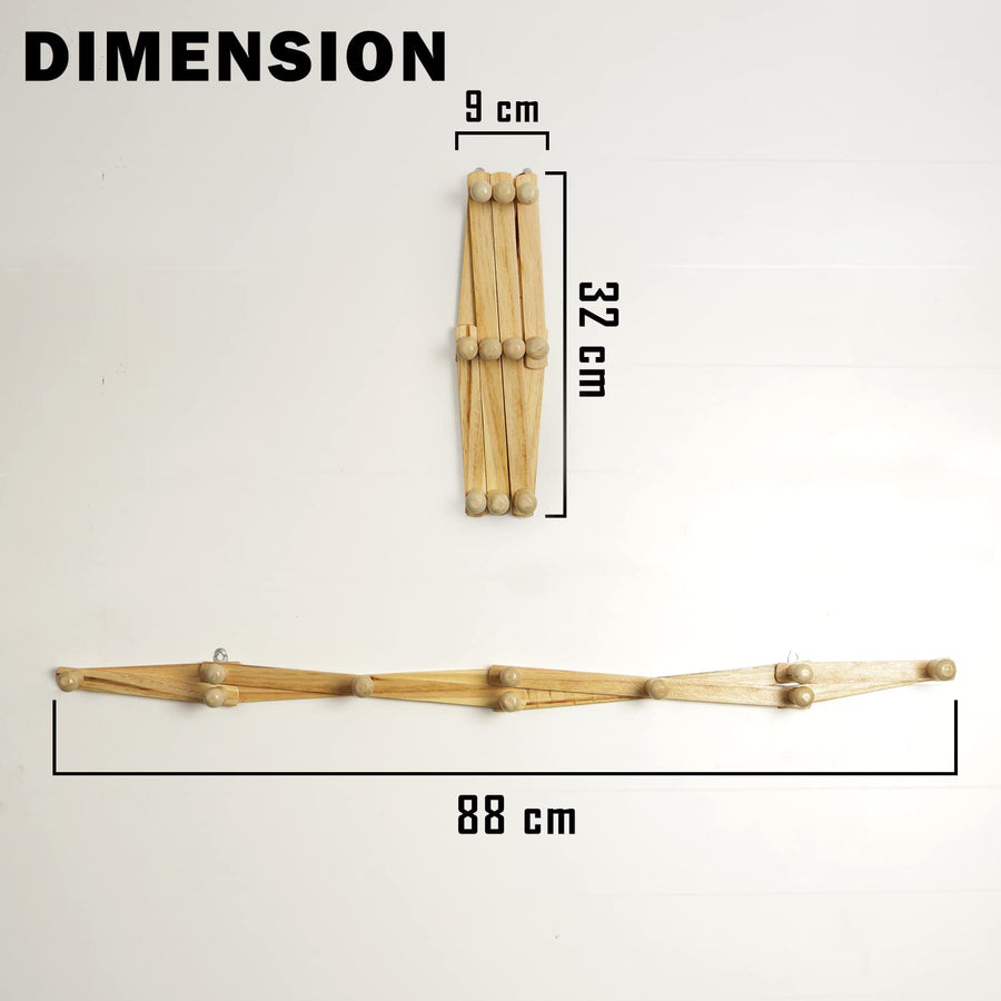 Wooden Expandable Peg Rack Wall Hanger Hooks for Cloths Key & Bathroom Hanger Home Decoration Dime Store
