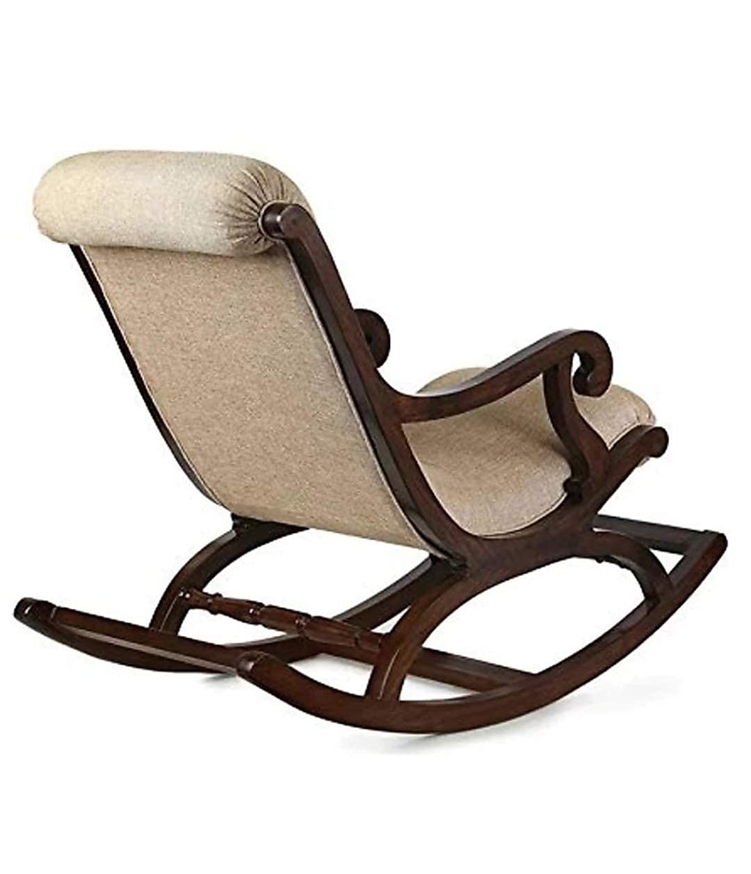 Wooden Handmade Rocking chair with Cushion | Rolling Chairs , Easy chair for Bedroom | Chair for Livingroom & Grandparents | Foot Rest Pure Wood Chair Dime Store