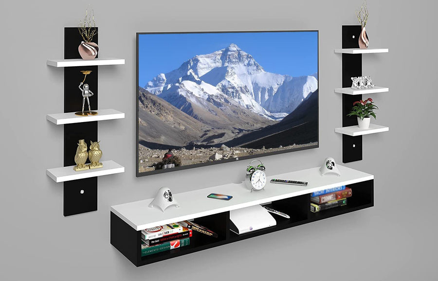 Dime Store Wooden Foldable Wall Mounted TV Unit, Cabinet, with TV Stand Unit Wall Shelf for Living Room Wall Set Top Box Shelf Stand/TV Cabinet for Wall/Set Top Box Holder for Home/Living Room Ideal for TV Dime Store
