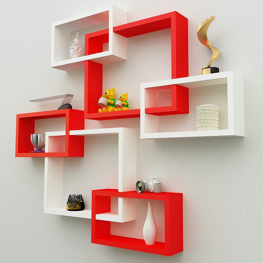 Engineered Wood Wall mount Wall Shelf ,Glossy Finish ,Set Of 6 Dime Store