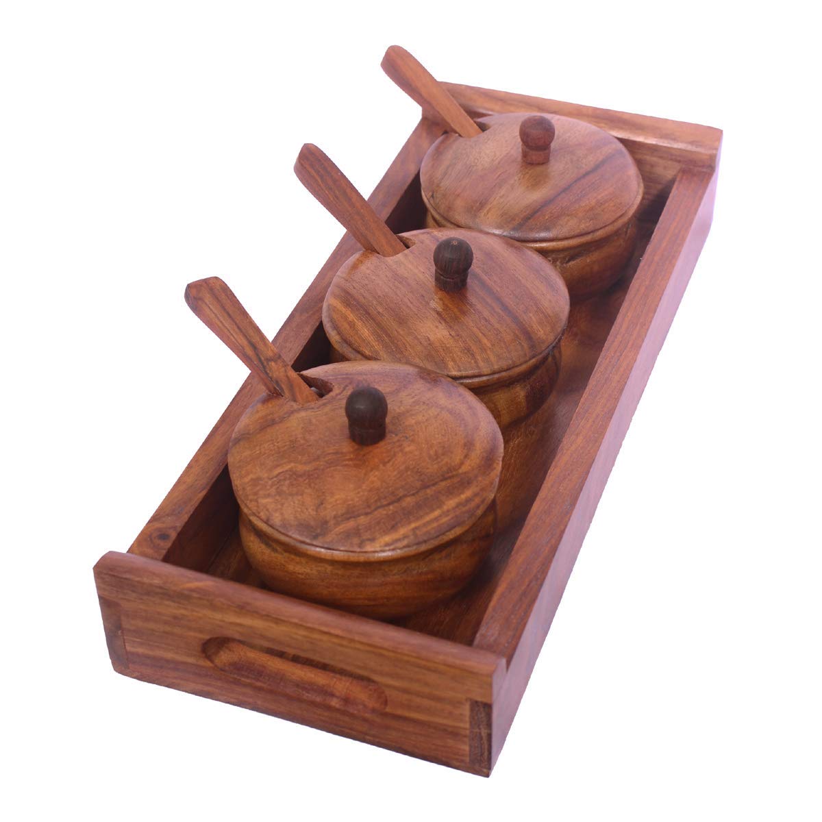 Wooden Handmade Spice Holders Supari Saunf Container Set Dry fruit Box Masala Container Mukhwas Tray Set , Spice Rack Dime Store