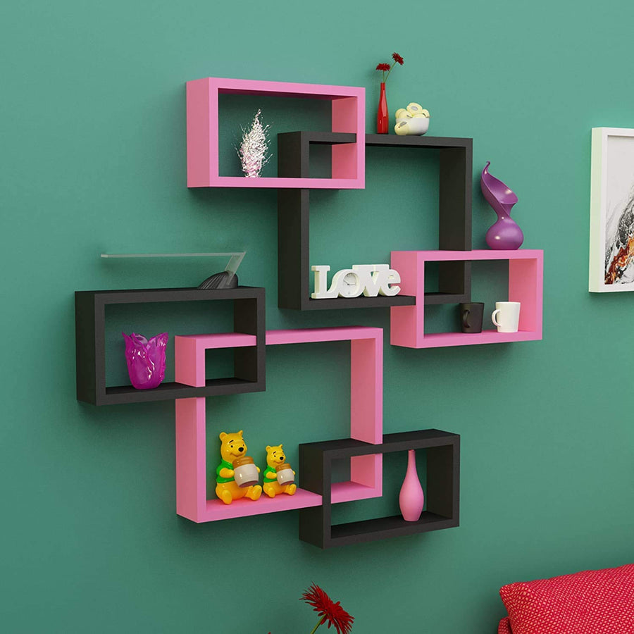 Engineered Wood Wall mount Wall Shelf ,Glossy Finish ,Set Of 6 Dime Store