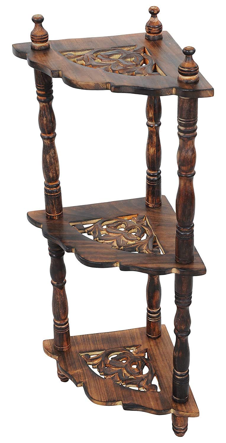 Wooden Mini 3-Tier Side Corner for Livingroom & Home Decoration Folding Handmade Corner Shelf Dime Store