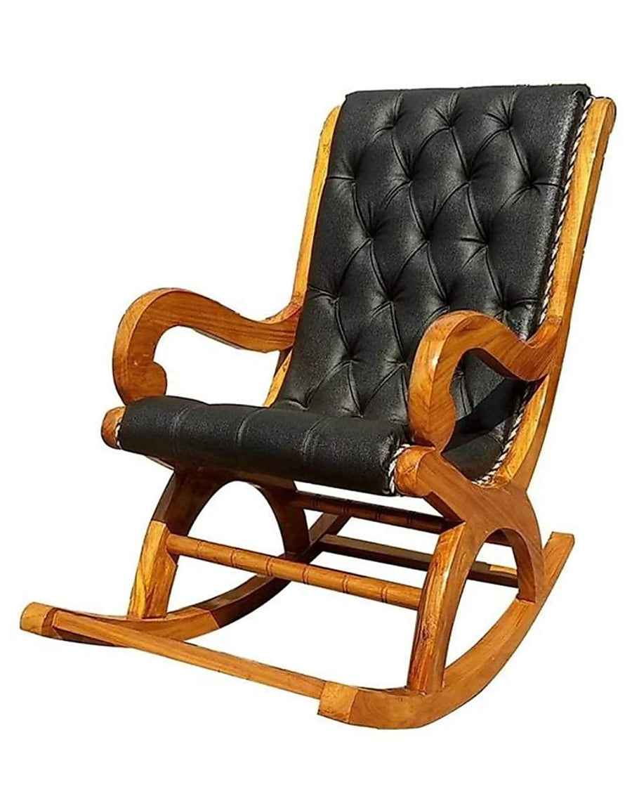 Wooden Handmade Rocking chair with Cushion | Rolling Chairs , Easy chair for Bedroom | Chair for Livingroom & Grandparents | Foot Rest Pure Wood Chair Dime Store