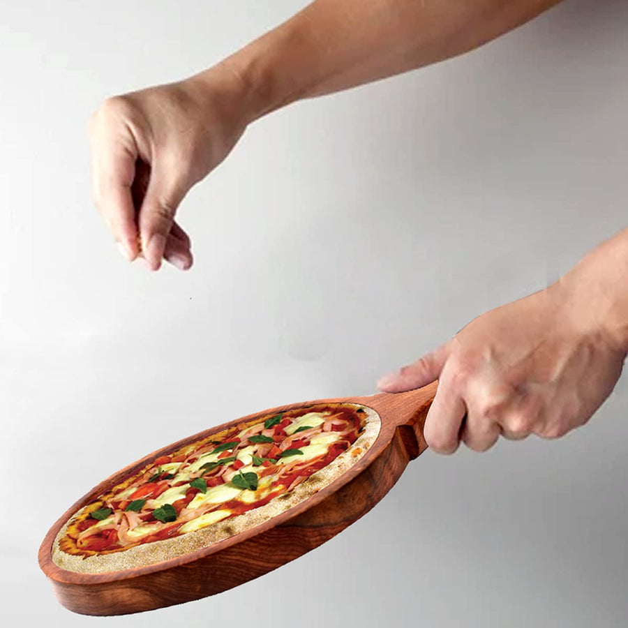 Wooden Handmade Pizza Serving Tray for Kitchen, Hotel & Restaurant | Platter for Kitchen, Wooden Pan Pizza Serve-Ware Dime Store
