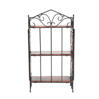 Thumbnail for Wrought Iron & Wooden Cutlery Racks Foldable Spice Shelf Rack Kitchen Bathroom Counter top Storage Holder Organizer (3 Tier, Large) Dime Store