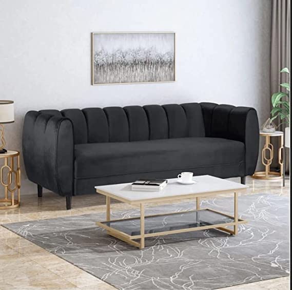 Wooden Curved Design Handmade Sofa | Sectional Lounger Chaise Lounge Couch Leatherette Sofa Dime Store