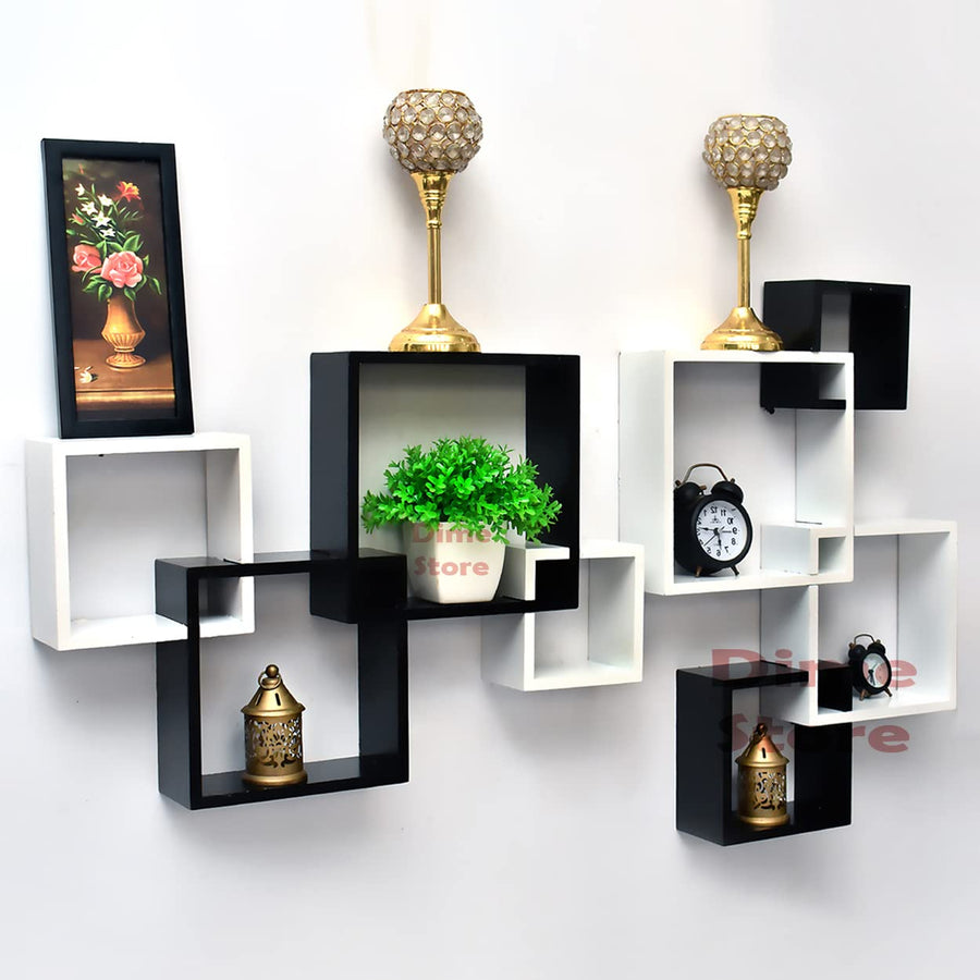 Wooden Intersecting Wall Mount Shelves | Wall Shelf for living Room, Wall Book ,Shelf Set of 8 Wall Decoration Dime Store