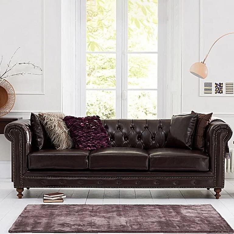 Wooden Furniture Velvet 3 Seater Leatherette Modern Chesterfield Sofa Couch Chaise Lounge Sectional Sofa for Living Room Office Guest Room Dime Store