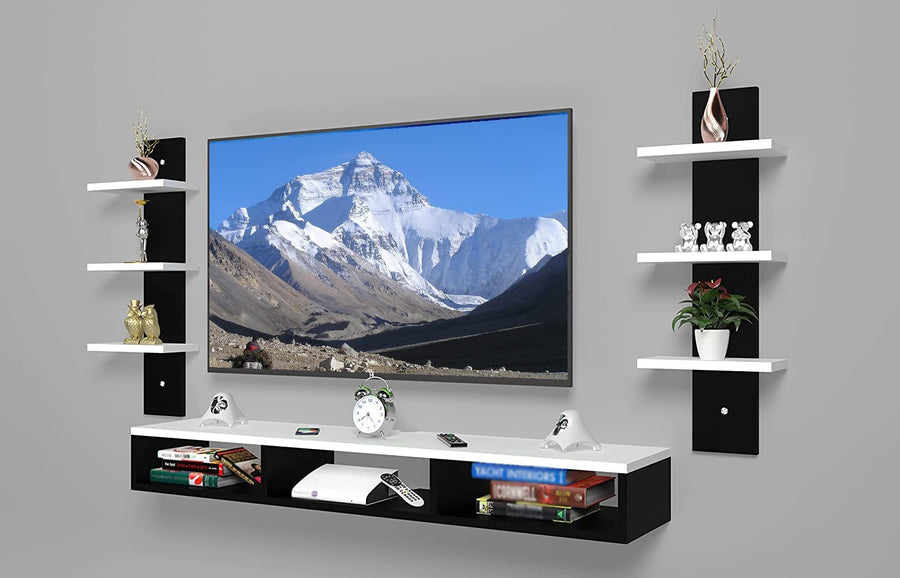 Dime Store Wooden Foldable Wall Mounted TV Unit, Cabinet, with TV Stand Unit Wall Shelf for Living Room Wall Set Top Box Shelf Stand/TV Cabinet for Wall/Set Top Box Holder for Home/Living Room Ideal for TV Dime Store