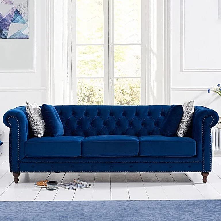 Wooden Furniture Velvet 3 Seater Leatherette Modern Chesterfield Sofa Couch Chaise Lounge Sectional Sofa for Living Room Office Guest Room Dime Store