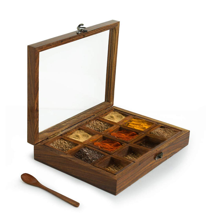 Wooden Masala Box Spice Holder for Kitchen , Multipurpose Decorative Boxes Masala Dabba Organizer Dime Store