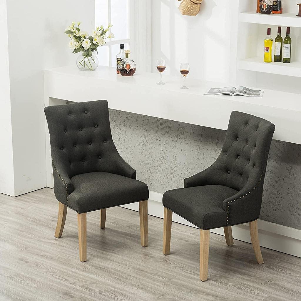 Wooden Office Chair Handmade Button Tufted Teak Wood Wingback Chairs , Chair for Dining Table Dime Store
