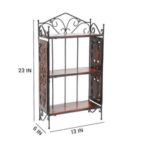 Thumbnail for Wrought Iron & Wooden Cutlery Racks Foldable Spice Shelf Rack Kitchen Bathroom Counter top Storage Holder Organizer (3 Tier, Large) Dime Store