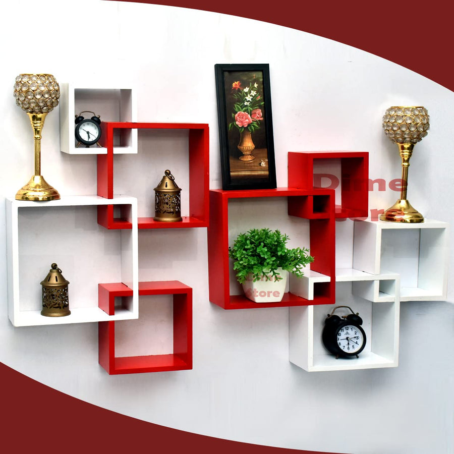 Wooden Intersecting Wall Mount Shelves | Wall Shelf for living Room, Wall Book ,Shelf Set of 8 Wall Decoration Dime Store
