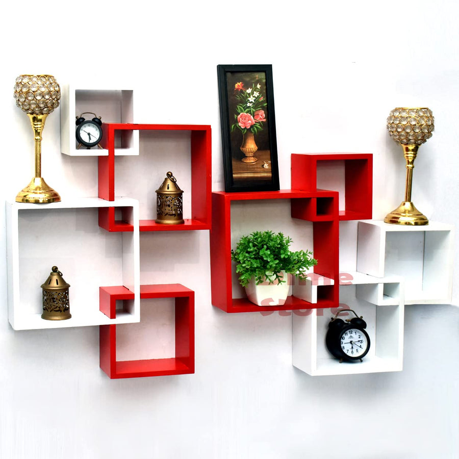 Wooden Intersecting Wall Mount Shelves | Wall Shelf for living Room, Wall Book ,Shelf Set of 8 Wall Decoration Dime Store