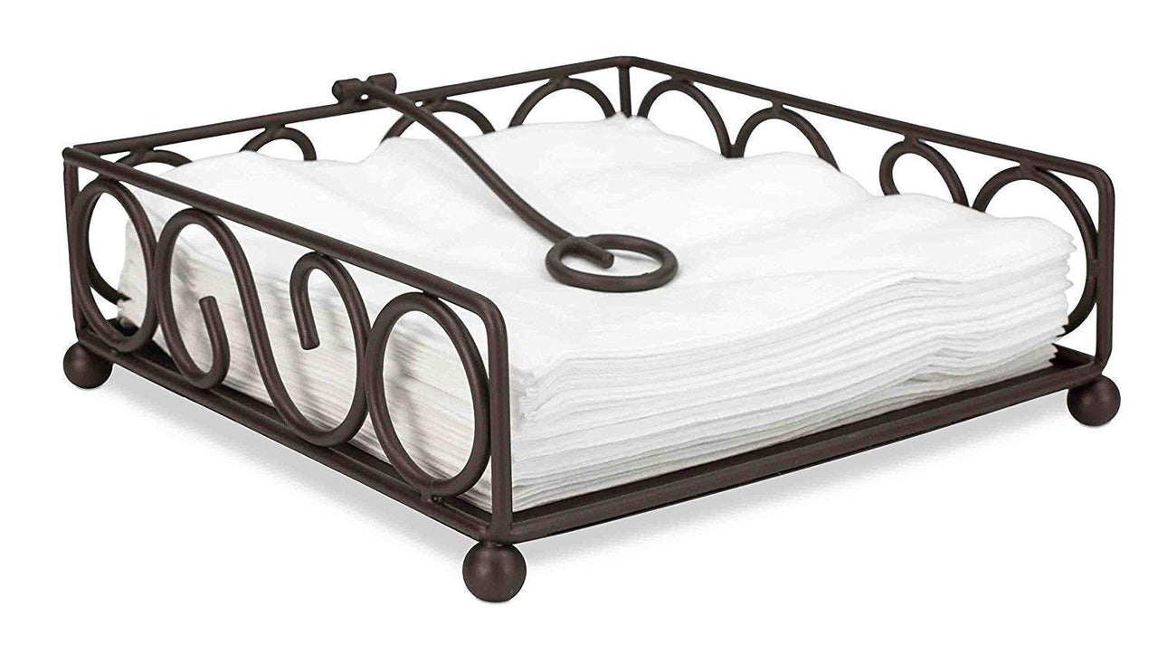 Wrought Iron and Wooden Napkin Holder for Dining Table, Kitchen - Tissue Paper Stand for Restaurant, Bathroom - Handmade Iron Tissue Box, Brown Dime Store