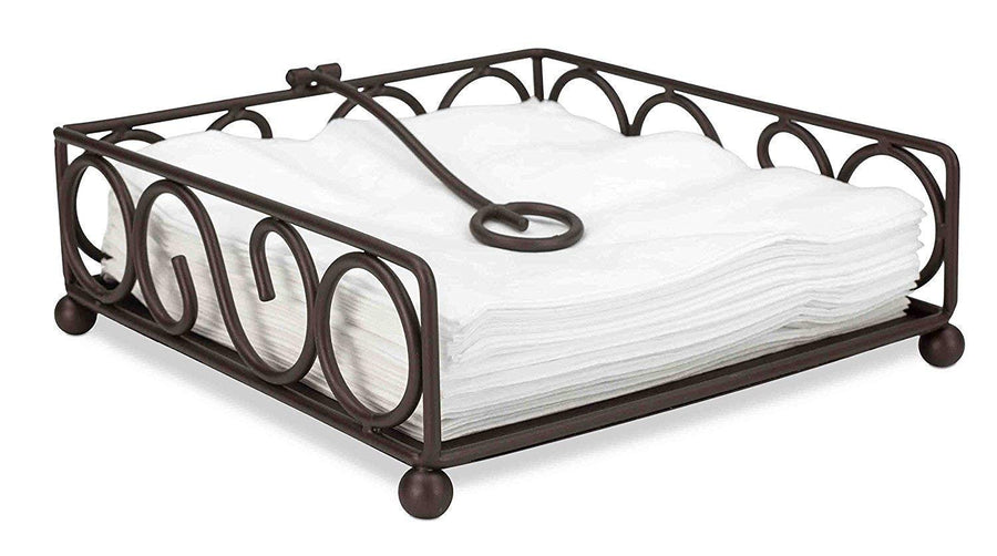 Wrought Iron and Wooden Napkin Holder for Dining Table, Kitchen - Tissue Paper Stand for Restaurant, Bathroom - Handmade Iron Tissue Box, Brown Dime Store