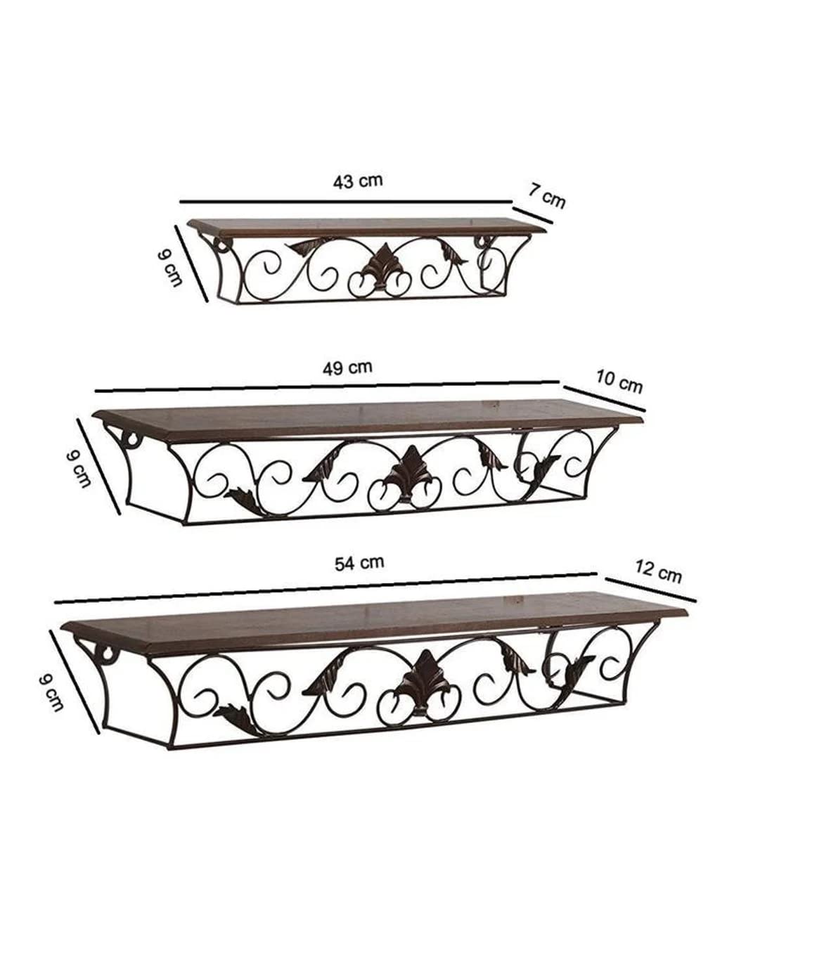 Wrought Iron Wall Mount Bracket Shelf, Wall Shelf for Living room, Wall Rack for Office Home Decor Set of 3 Dime Store