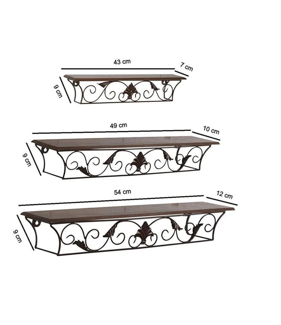 Wrought Iron Wall Mount Bracket Shelf, Wall Shelf for Living room, Wall Rack for Office Home Decor Set of 3 Dime Store