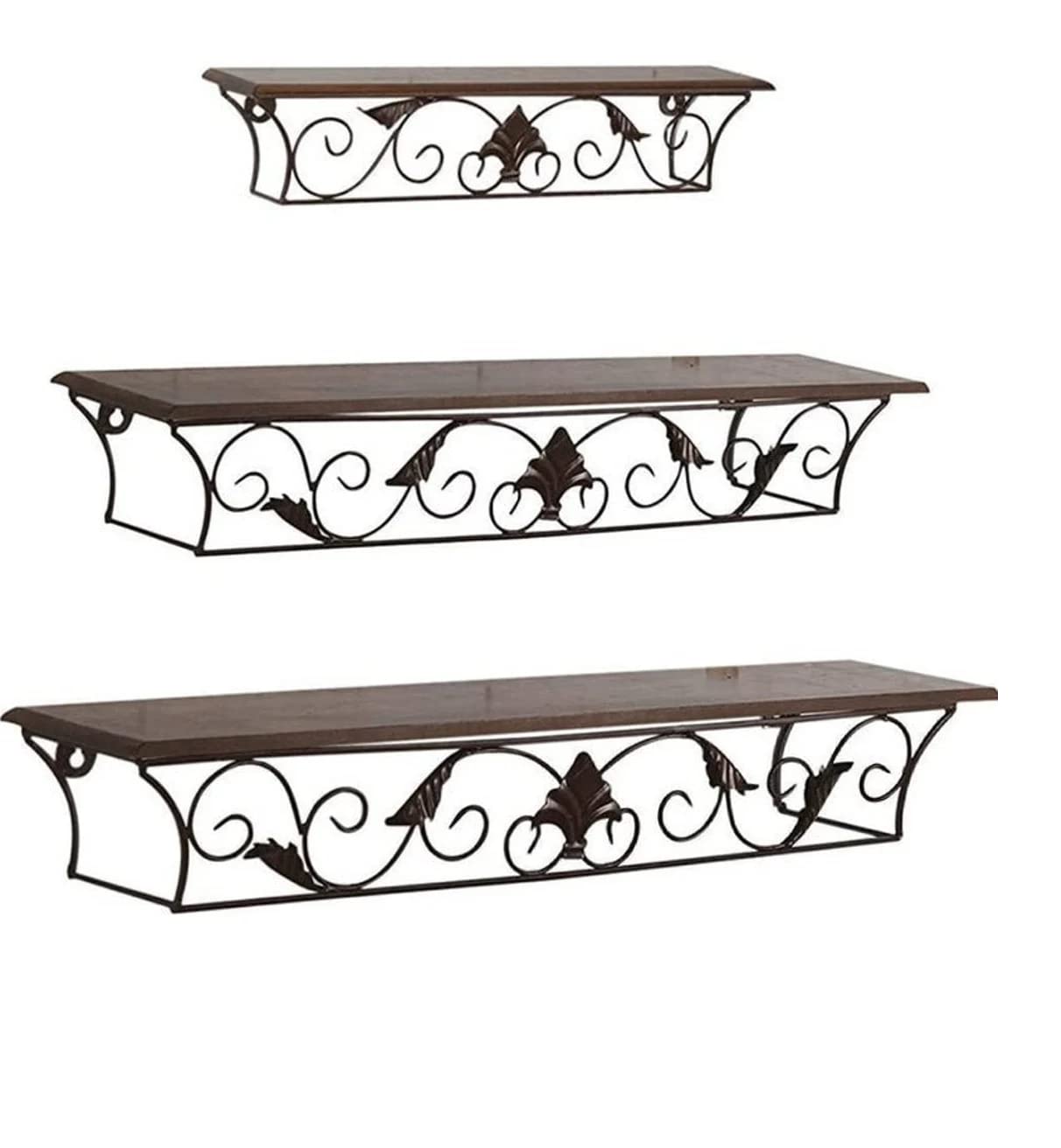 Wrought Iron Wall Mount Bracket Shelf, Wall Shelf for Living room, Wall Rack for Office Home Decor Set of 3 Dime Store