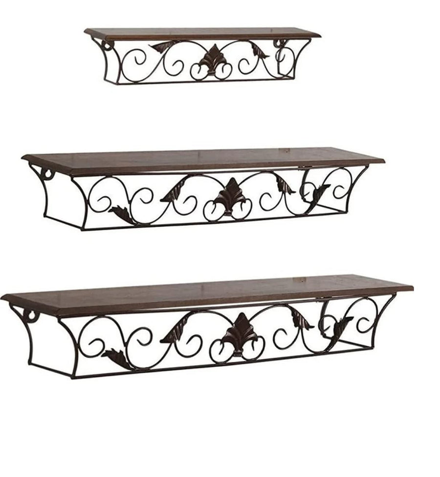 Wrought Iron Wall Mount Bracket Shelf, Wall Shelf for Living room, Wall Rack for Office Home Decor Set of 3 Dime Store