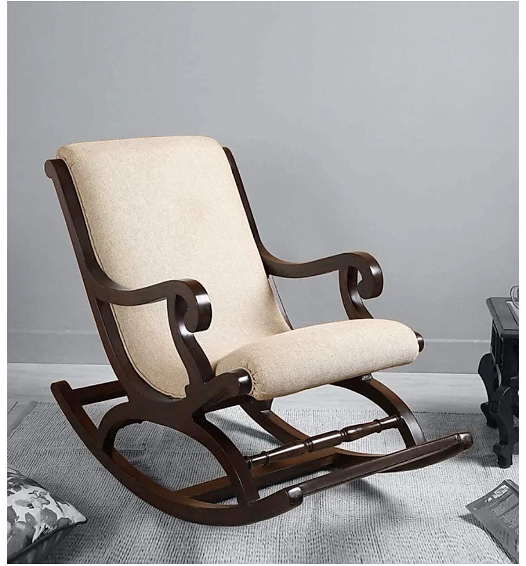 Wooden Handmade Rocking chair with Cushion | Rolling Chairs , Easy chair for Bedroom | Chair for Livingroom & Grandparents | Foot Rest Pure Wood Chair Dime Store