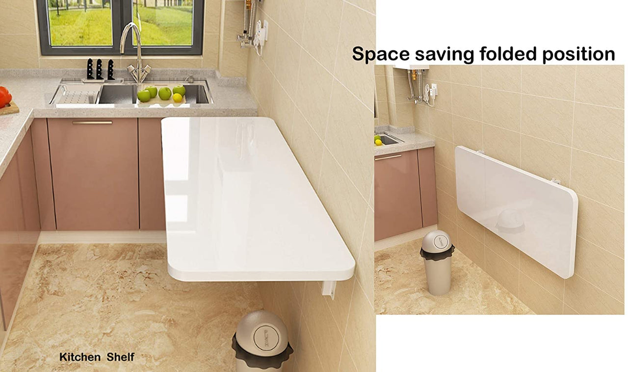 Wall Mount Folding Table Wall Shelf with Wall Brackets | Study Table Computer Laptop Table Workstation Desk Dime Store