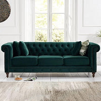 Thumbnail for Wooden Furniture Velvet 3 Seater Leatherette Modern Chesterfield Sofa Couch Chaise Lounge Sectional Sofa for Living Room Office Guest Room Dime Store