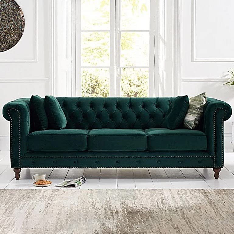 Wooden Furniture Velvet 3 Seater Leatherette Modern Chesterfield Sofa Couch Chaise Lounge Sectional Sofa for Living Room Office Guest Room Dime Store