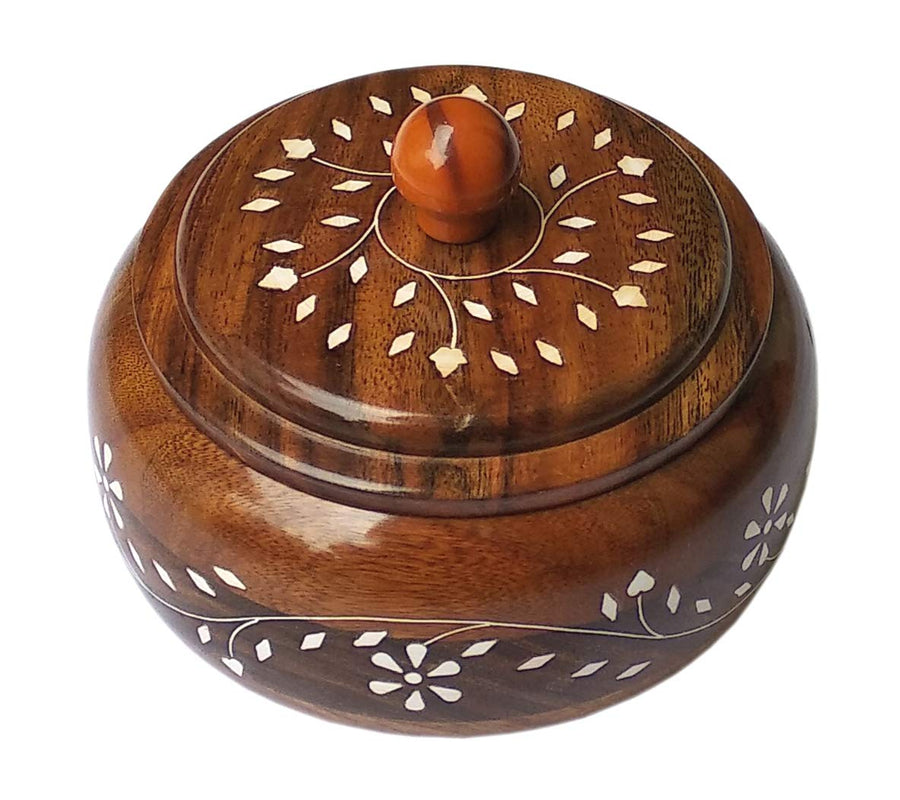 Handicraft Sheehsam Wood Dry Fruit Box for Food Storage, Spice Box, 4 Compartment Masala Box for Kitchen Dime Store