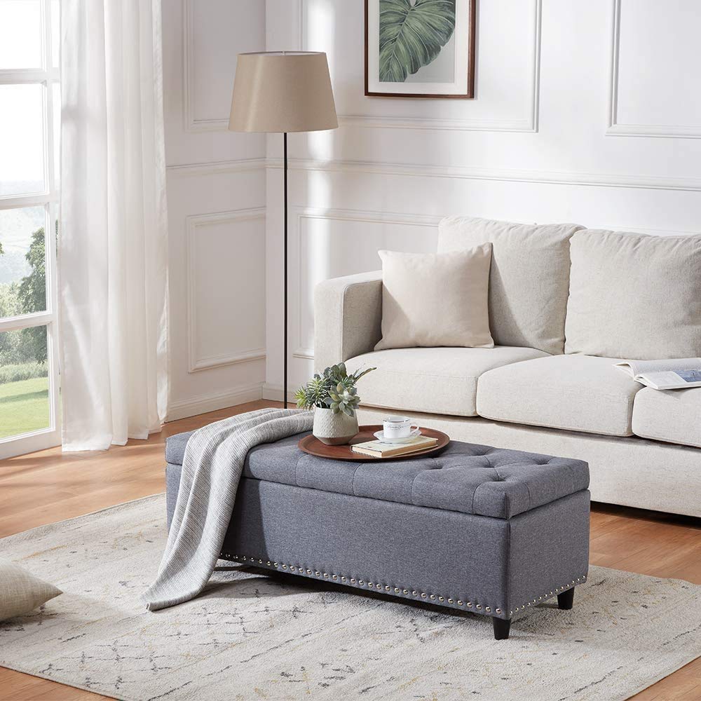 Wooden 2 Seater Luper Tufted Storage Ottoman pouffes with Storage Bench for Living room | Entryway Bench for Hallway Dime Store