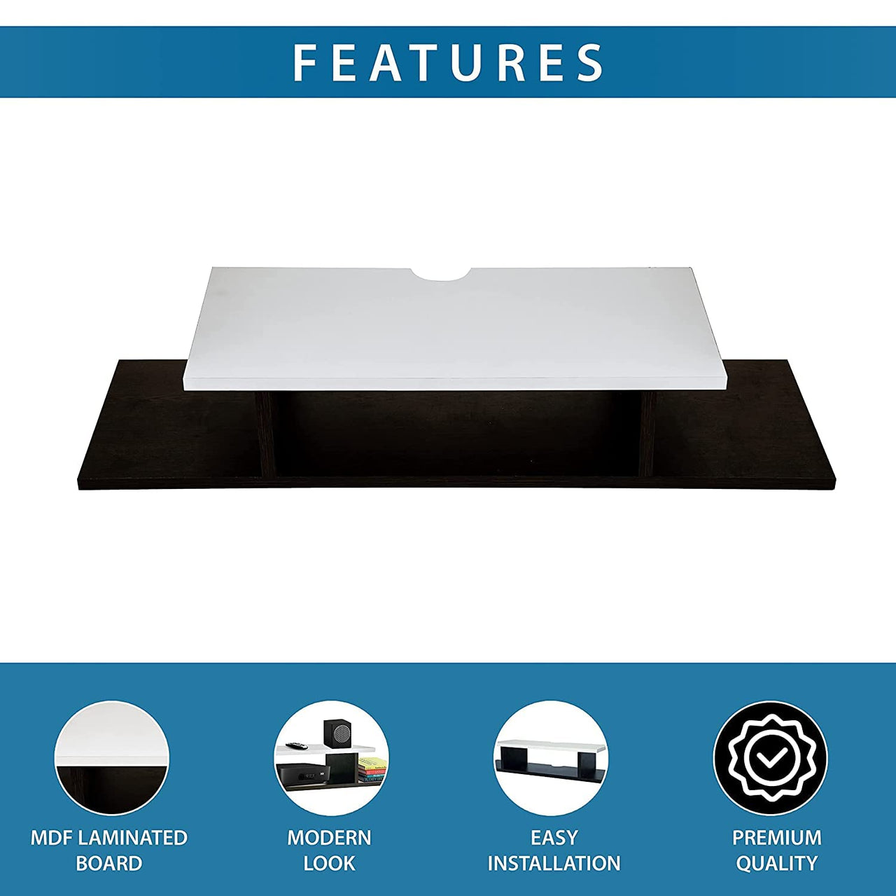 Dime Store Set Top Box Holder/Set Top Box Stand for Wall Mount Wall Shelf TV Unit Stand (Dual Tone, Black and White) Dime Store