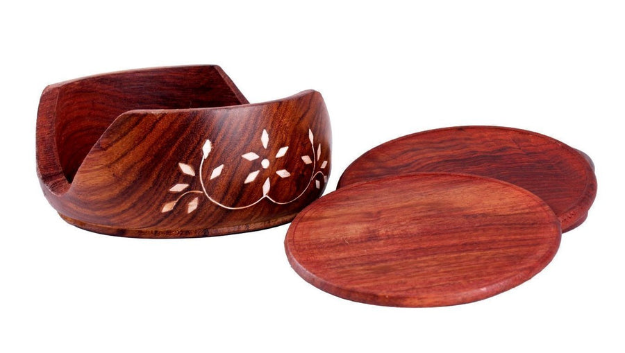 Wooden Lotus Tea Coaster Set of 6 for for Office ,Home Dining Table ,Water Glasses Tea Cups Coffee Mugs Beer Cans Bar Tumblers Dime Store