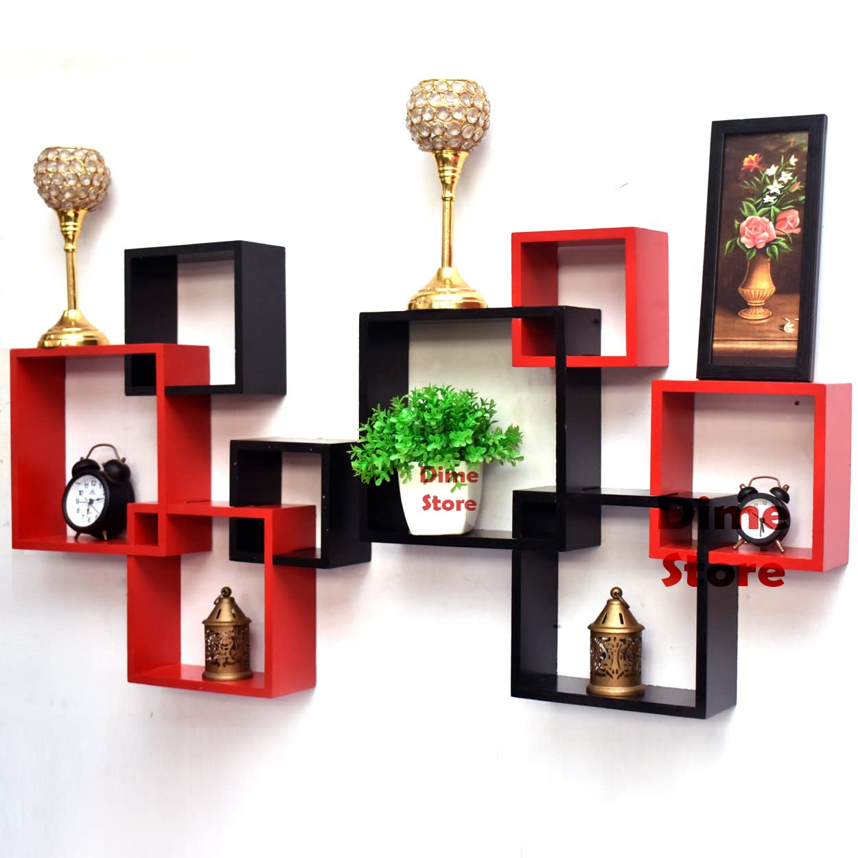 Wooden Intersecting Wall Mount Shelves | Wall Shelf for living Room, Wall Book ,Shelf Set of 8 Wall Decoration Dime Store
