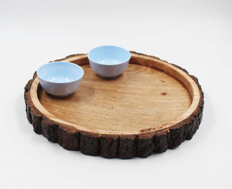 Wooden Real Bark made Serving Tray , Storage Tray, Wonderful Gift for Kitchen or Table Decor, Wooden Tray for Kitchen or Tea Table Dime Store