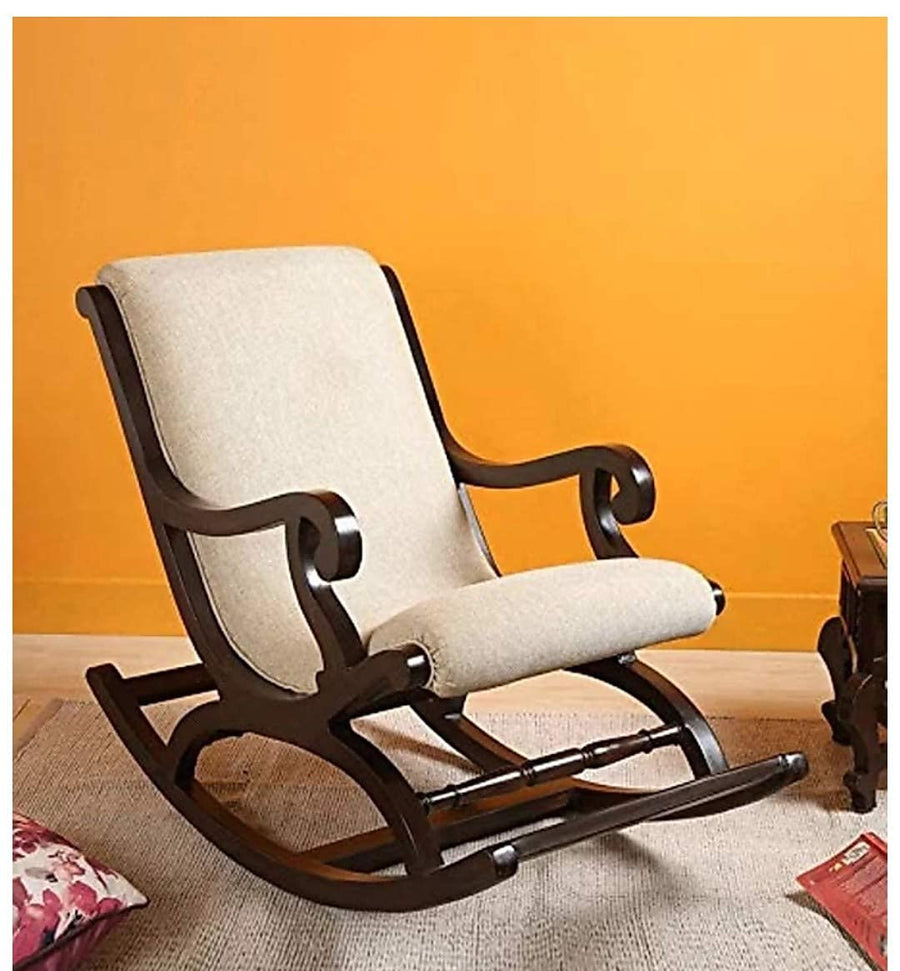 Wooden Handmade Rocking chair with Cushion | Rolling Chairs , Easy chair for Bedroom | Chair for Livingroom & Grandparents | Foot Rest Pure Wood Chair Dime Store