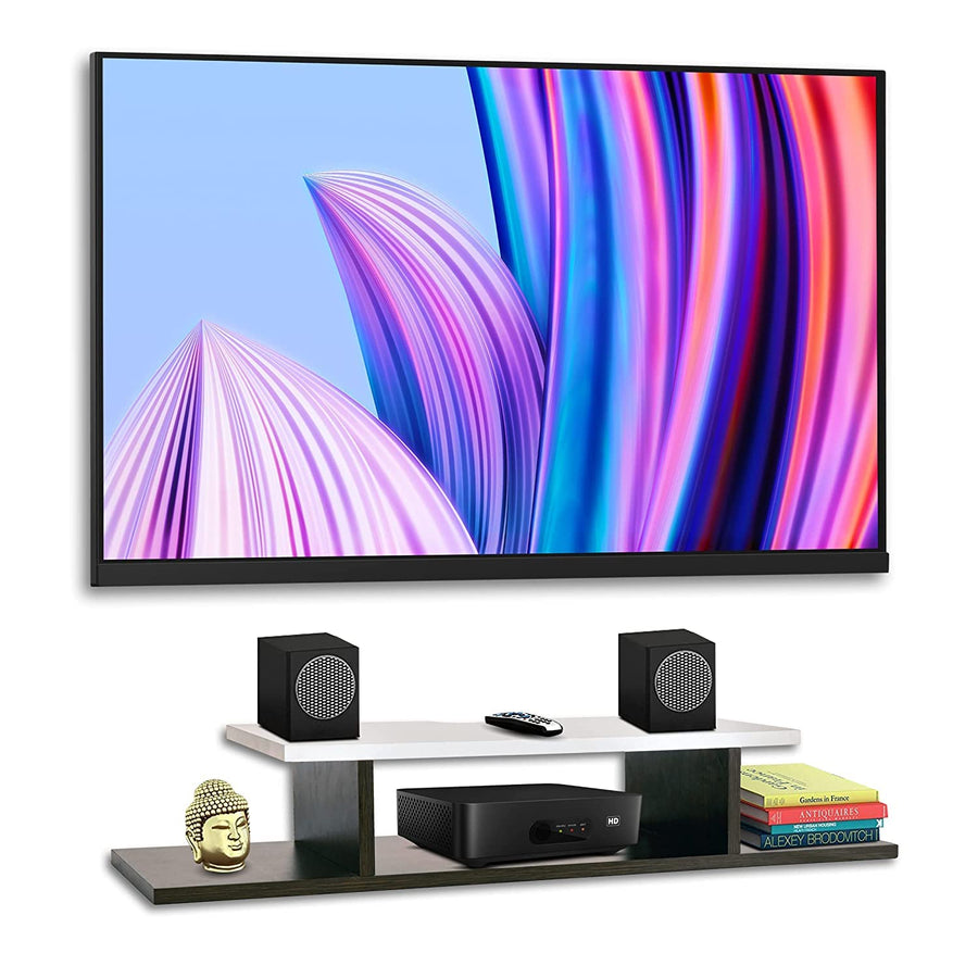 Dime Store Set Top Box Holder/Set Top Box Stand for Wall Mount Wall Shelf TV Unit Stand (Dual Tone, Black and White) Dime Store