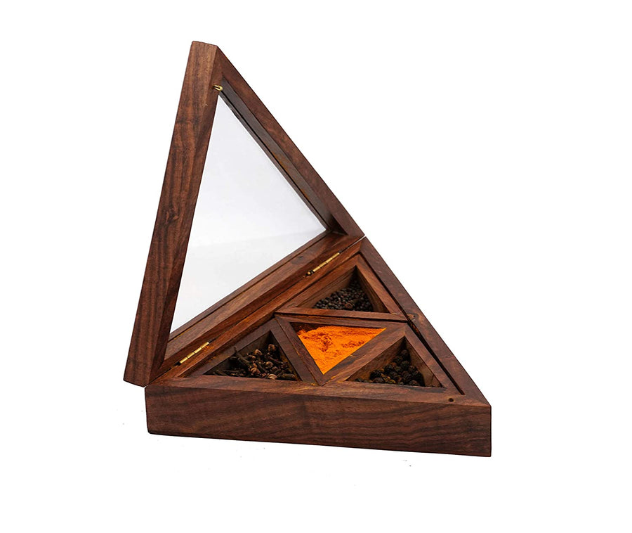 Wooden Masala Box Spice Holder for Kitchen , Multipurpose Decorative Boxes Masala Dabba Organizer Dime Store