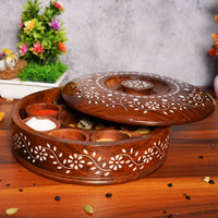 Thumbnail for Wooden Masala Box with Spoon, Round Spice Box for Kitchen with Lid Decorative Handmade Masala Dabba Organizer Containers Dime Store