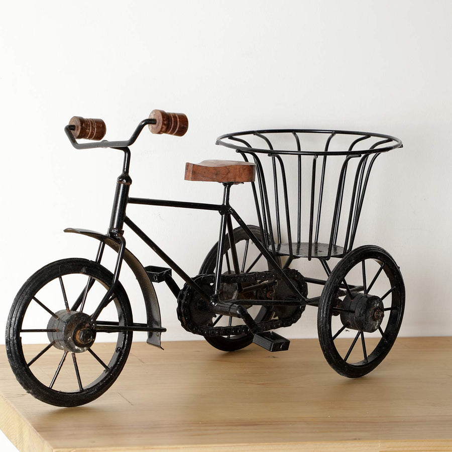 Antique Wood and Wrought Iron Mini Rickshaw , Toy Gifts Showcase Display Home Desktop Décor for living room Dime Store
