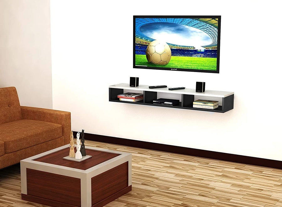 Dime Store Wooden Wall Mounted Floating TV Stand/TV Entertainment Unit/TV Cabinet with Rack for Set Top Box & Decorative Objects/TV Stand for Living Room (32x5x8 inch) Dime Store