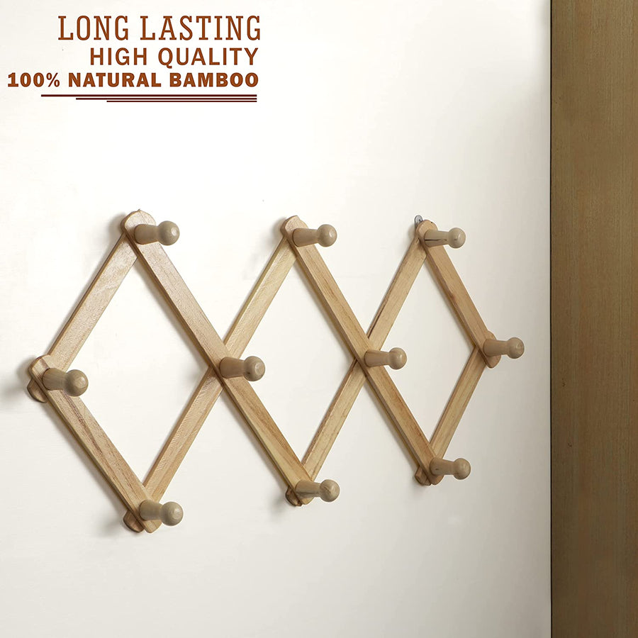Wooden Expandable Peg Rack Wall Hanger Hooks for Cloths Key & Bathroom Hanger Home Decoration Dime Store