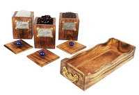 Thumbnail for Wooden Tea Coffee Sugar Container Set | 3 Container Canister Set with Tray and Lid |Condiment Set | Coffee container for Kitchen Decoration Dime Store
