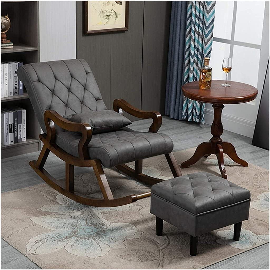 Wooden Recliner Standard Cushioned Rocking Chair with Foot Stool | Rolling Easy Chair | Chair for Parents | Chair for Living Room Dime Store