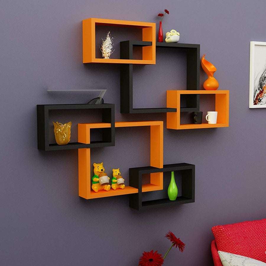 Engineered Wood Wall mount Wall Shelf ,Glossy Finish ,Set Of 6 Dime Store