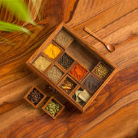 Thumbnail for Wooden Masala Box Spice Holder for Kitchen , Multipurpose Decorative Boxes Masala Dabba Organizer Dime Store